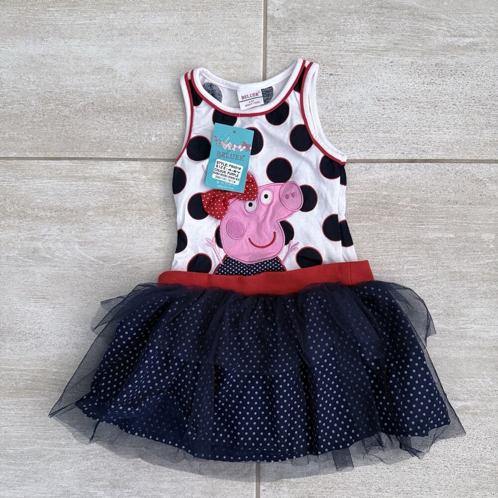 NEW BELUER SLEEVELESS PEPPA PIG TULLE POLKA DOT DRESS SZ 4-5 YEARS KIDS! - 0361